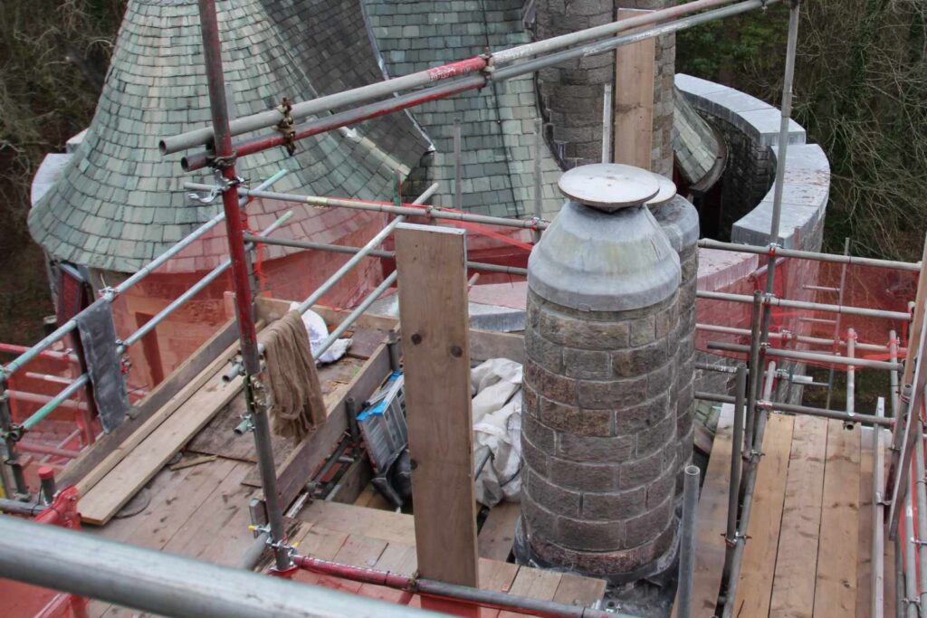 Chimneys covered in scaffolding
