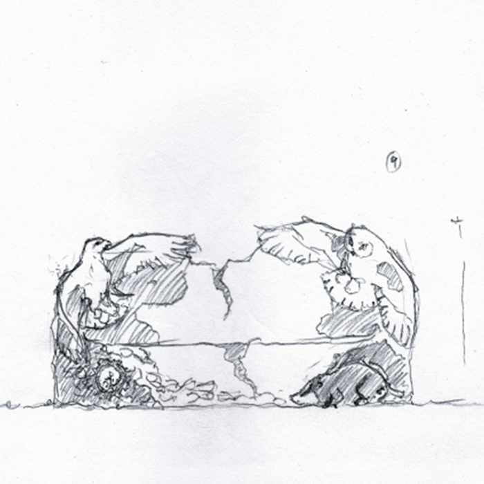 Drawing of bench with birds