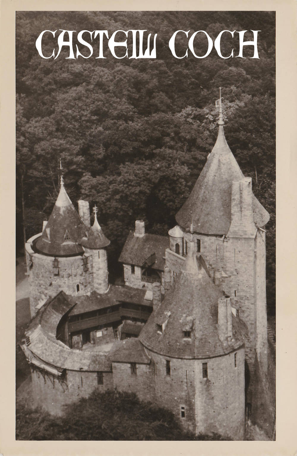 Postcard featuring aerial photo of Castell Coch