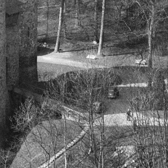 Black and white photo of Castell Coch