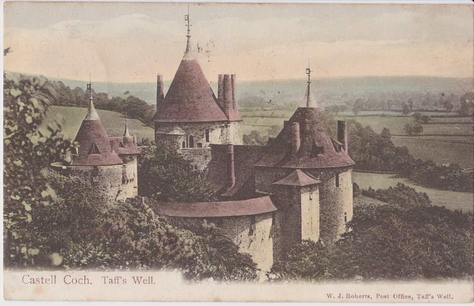 Colourised photo of Castell Coch