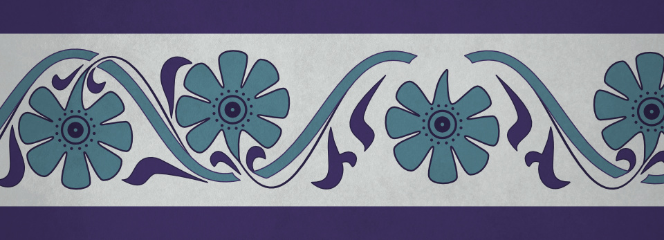 A repeating pattern of blue flowers and leaves