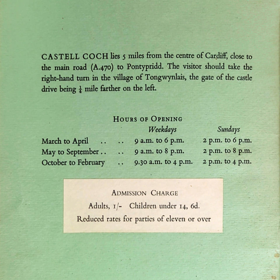 Inside cover of the Castell Coch guidebook from 1954