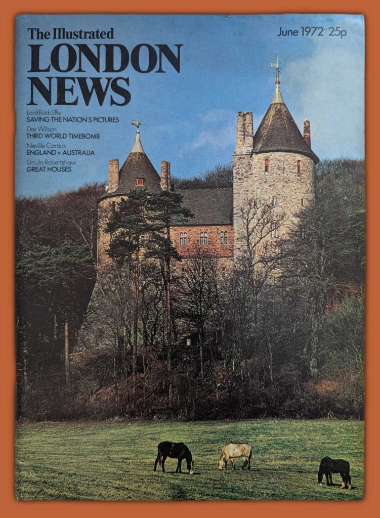 Front cover of the Illustrated London News from June 1972. Castell Coch with three horses grazing in the foreground.