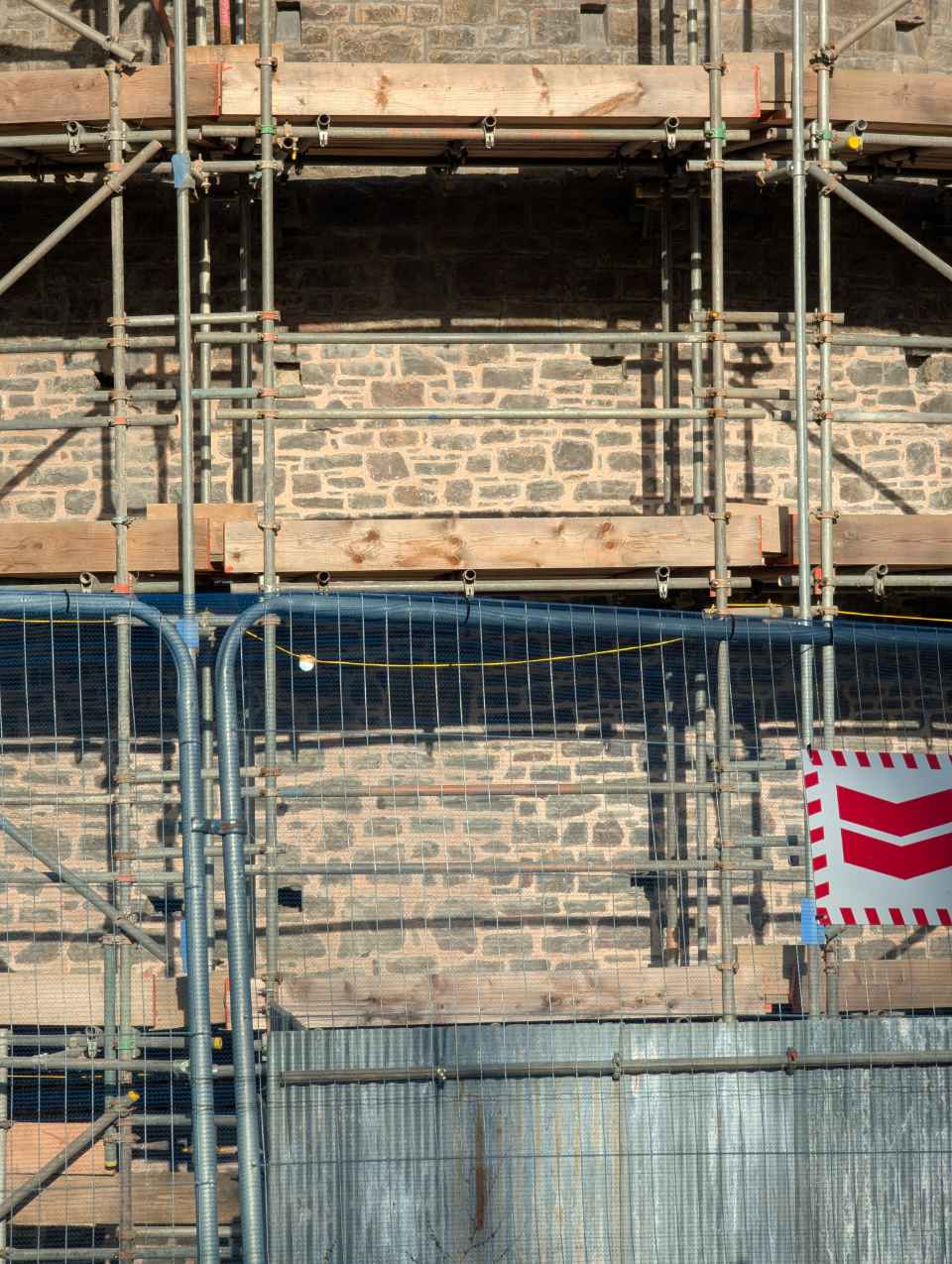 Close up view of the new pointing on the Well Tower at Castell Coch.