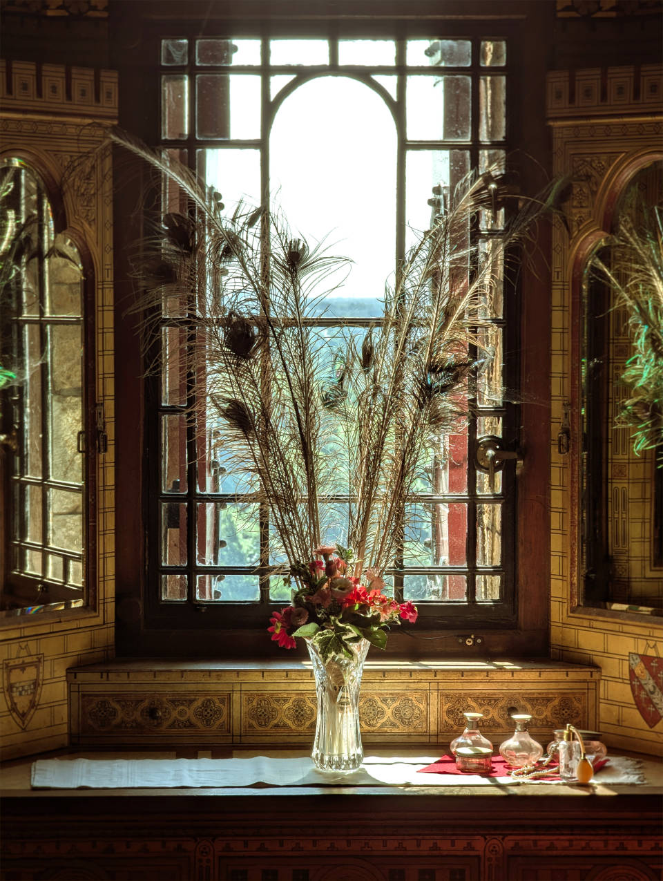 A decorative vase in the window of Lady Bute's bedroom.